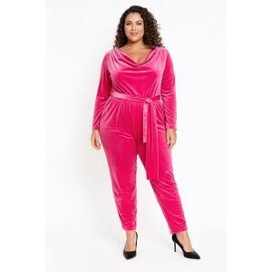 Smash + Tess Magenta Velvet Cowl Neck Jumpsuit 2XL The Birds Papaya Belted